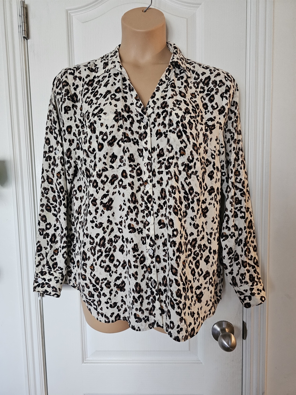 Maurices Xl Leopard Print Button-Down Shirt - White, Brown, Black